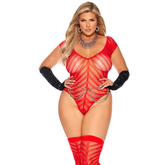 Crochet Chevron Striped Teddy and Thigh High Stockings Set - Picture 3 of 9